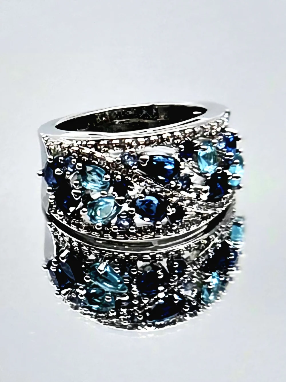 Silver-Filled Blue Multi-Gemstone Zircon Ring Size 7